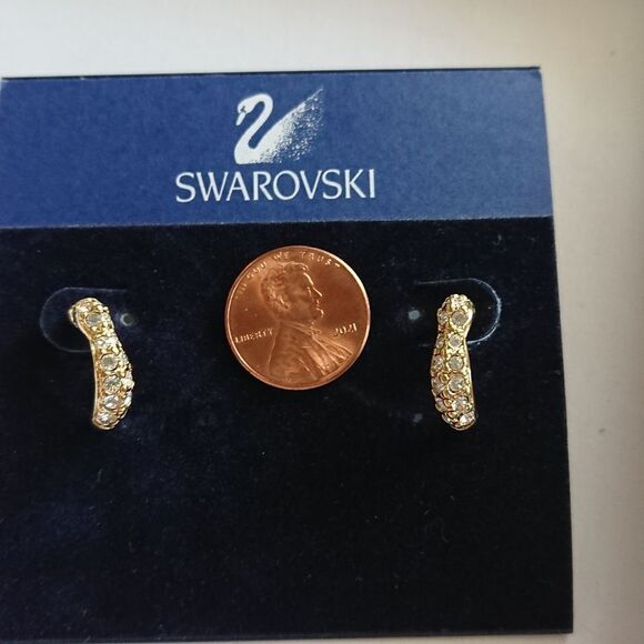 Swarovski gold tone half loop earrings - Picture 1 of 5